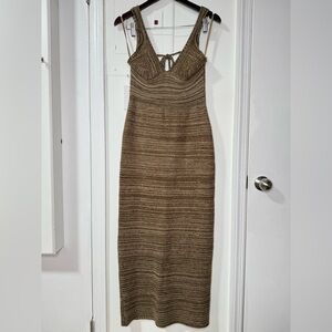 NEW WITH TAGS! Ronny Kobo Brown marled stretch knit maxi dress with back slit